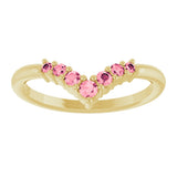 14K Gold Round Natural Pink Tourmaline Graduated V Ring - Yellow Gold - view 8