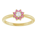 14K Gold Round Natural Pink Tourmaline Youth Flower Ring - Yellow Gold - view 8