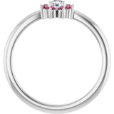 Platinum Round Natural Pink Tourmaline Youth Flower Ring - view 7