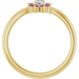 14K Gold Round Natural Pink Tourmaline Youth Flower Ring - Yellow Gold - view 7