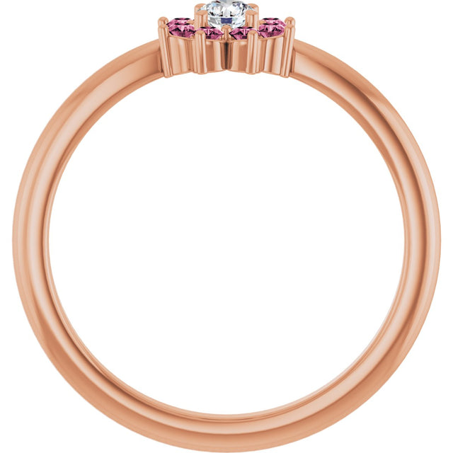 14K Gold Round Natural Pink Tourmaline Youth Flower Ring - Rose Gold - view 7