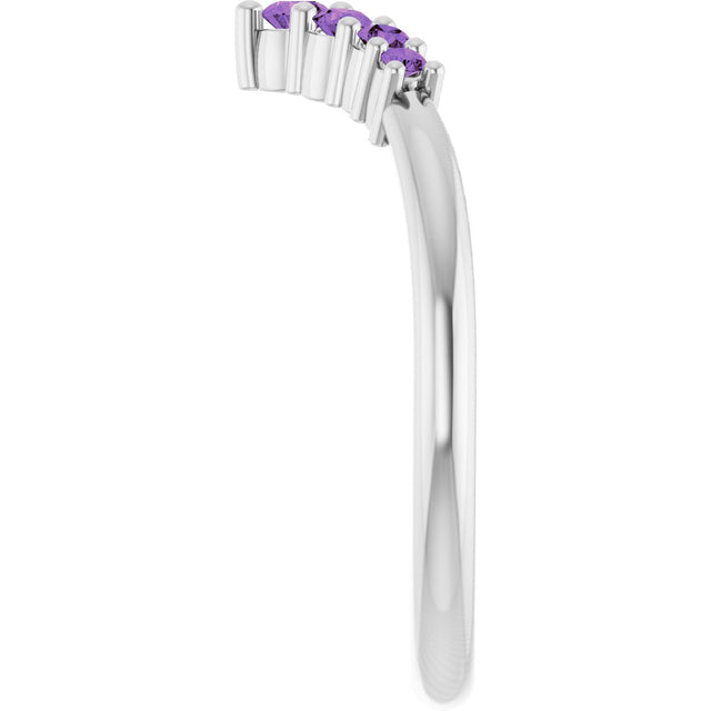 Platinum Round Natural Amethyst Graduated V Ring - view 9