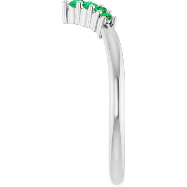 Platinum Round Natural Emerald Graduated V Ring - view 9