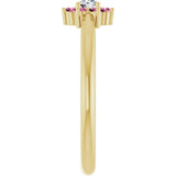 14K Gold Round Natural Pink Tourmaline Youth Flower Ring - Yellow Gold - view 9