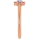 14K Gold Round Natural Pink Tourmaline Youth Flower Ring - Rose Gold - view 9
