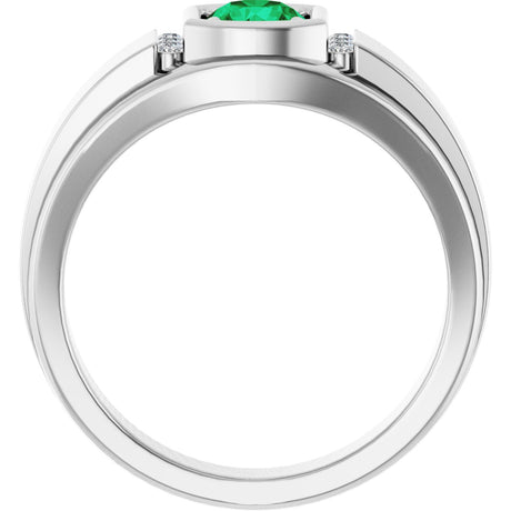 Platinum Round Natural Emerald & Natural Diamond Accented Ring – 5.5mm Stones - view 2