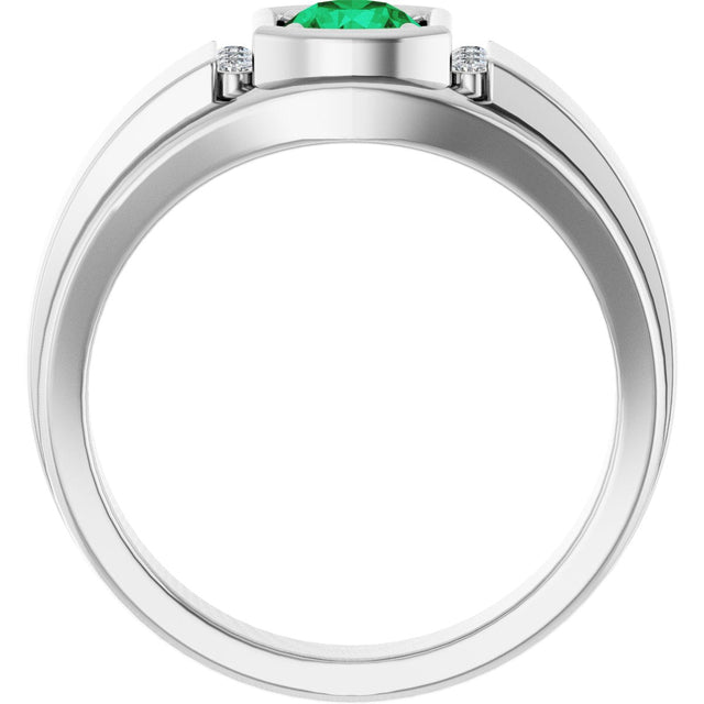 Platinum Round Natural Emerald & Natural Diamond Accented Ring – 5.5mm Stones - view 2