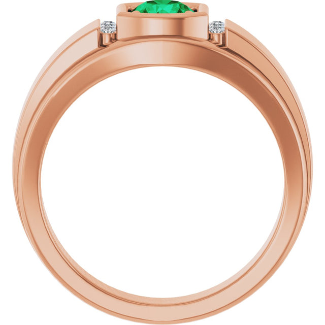 14K Gold Round Natural Emerald & Natural Diamond Accented Ring – 5.5mm Stones - Rose Gold - view 2