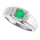Platinum Round Natural Emerald & Natural Diamond Accented Ring – 5.5mm Stones - view 5