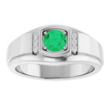 Platinum Round Natural Emerald & Natural Diamond Accented Ring – 5.5mm Stones - view 3