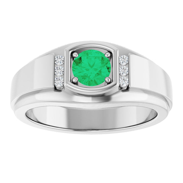 Platinum Round Natural Emerald & Natural Diamond Accented Ring – 5.5mm Stones - view 3