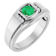 Platinum Round Natural Emerald & Natural Diamond Accented Ring – 5.5mm Stones