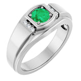 Platinum Round Natural Emerald & Natural Diamond Accented Ring – 5.5mm Stones