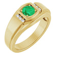 14K Gold Round Natural Emerald & Natural Diamond Accented Ring – 5.5mm Stones - Yellow Gold