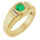 14K Gold Round Natural Emerald & Natural Diamond Accented Ring – 5.5mm Stones - Yellow Gold
