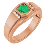 14K Gold Round Natural Emerald & Natural Diamond Accented Ring – 5.5mm Stones - Rose Gold