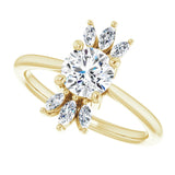 14K Gold Round Natural White Sapphire & Natural Diamond Accented Ring - Yellow Gold - view 5