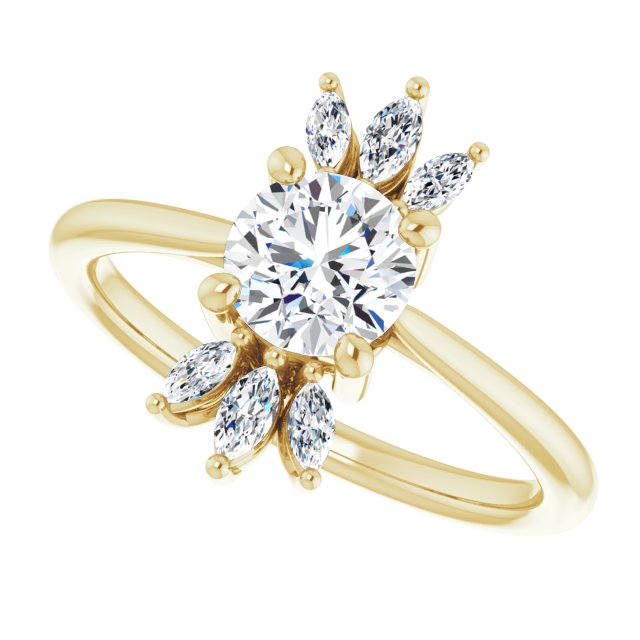 14K Gold Round Natural White Sapphire & Natural Diamond Accented Ring - Yellow Gold - view 5