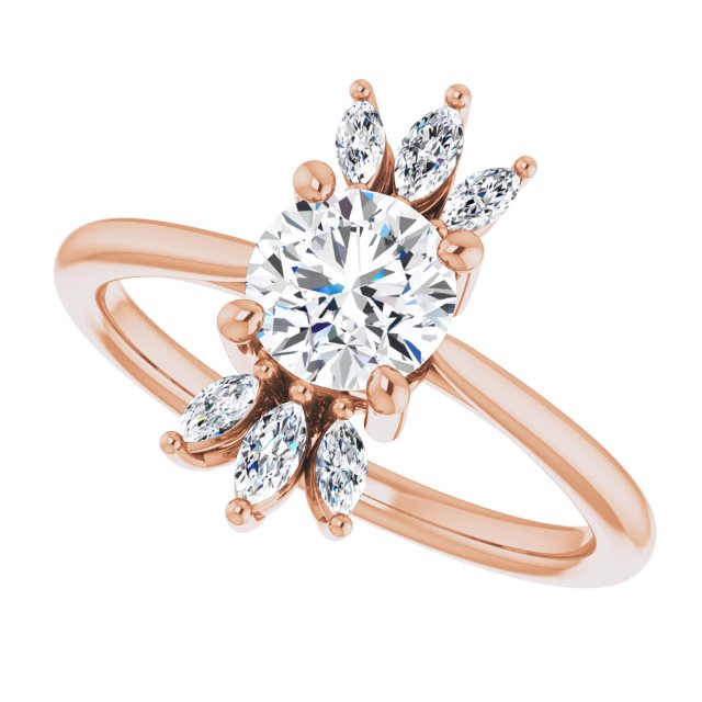 14K Gold Round Natural White Sapphire & Natural Diamond Accented Ring - Rose Gold - view 5