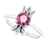 14K Gold Round Natural Pink Tourmaline & Natural Diamond Accented Ring - White Gold - view 5