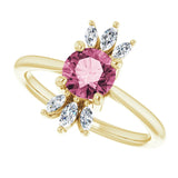 14K Gold Round Natural Pink Tourmaline & Natural Diamond Accented Ring - Yellow Gold - view 5
