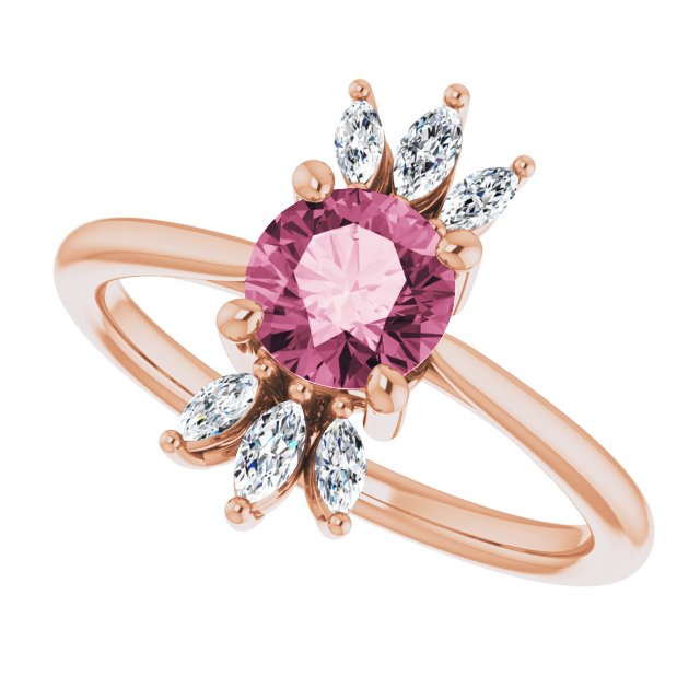 14K Gold Round Natural Pink Tourmaline & Natural Diamond Accented Ring - Rose Gold - view 5