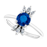 Platinum Round Natural Blue Sapphire & Natural Diamond Accented Ring - view 5