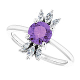 14K Gold Round Natural Amethyst & Natural Diamond Accented Ring – 6mm Stones - White Gold - view 5