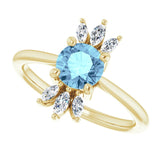 14K Gold Round Natural Aquamarine & Natural Diamond Accented Ring III - Yellow Gold - view 5