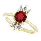 14K Gold Round Natural Mozambique Garnet & Natural Diamond Accented Ring – 6mm Stones - Yellow Gold - view 5