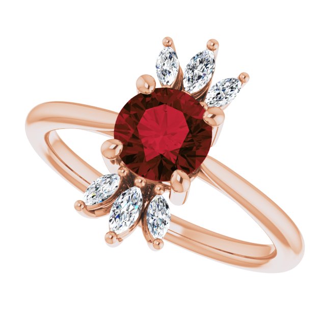 14K Gold Round Natural Mozambique Garnet & Natural Diamond Accented Ring – 6mm Stones - Rose Gold - view 5