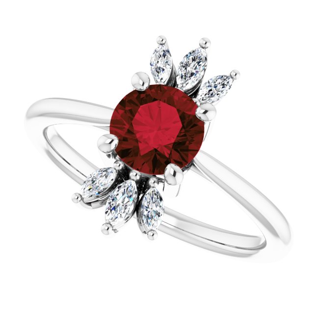 Platinum Round Natural Mozambique Garnet & Natural Diamond Accented Ring - view 5
