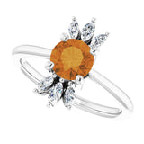 14K Gold Round Natural Citrine & Natural Diamond Accented Ring – 6mm Stones - White Gold - view 5
