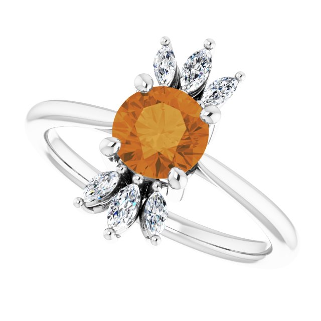 Platinum Round Natural Citrine & Natural Diamond Accented Ring - view 5