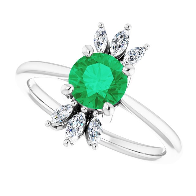 Platinum Round Natural Emerald & Natural Diamond Accented Ring - view 5