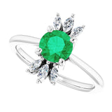 14K Gold Round Natural Emerald & Natural Diamond Accented Ring – 6mm Stones - White Gold - view 5