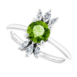 Platinum Round Natural Peridot & Natural Diamond Accented Ring - view 5