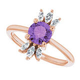 14K Gold Round Natural Amethyst & Natural Diamond Accented Ring – 6mm Stones - Rose Gold - view 5