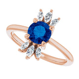 14K Gold Round Natural Blue Sapphire & Natural Diamond Accented Ring - Rose Gold - view 5