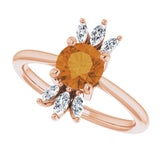 14K Gold Round Natural Citrine & Natural Diamond Accented Ring – 6mm Stones - Rose Gold - view 5