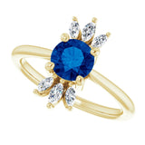 14K Gold Round Natural Blue Sapphire & Natural Diamond Accented Ring - Yellow Gold - view 5