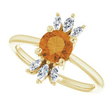 14K Gold Round Natural Citrine & Natural Diamond Accented Ring – 6mm Stones - Yellow Gold - view 5