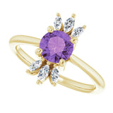 14K Gold Round Natural Amethyst & Natural Diamond Accented Ring – 6mm Stones - Yellow Gold - view 5