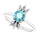 14K Gold Round Natural Blue Zircon & Natural Diamond Accented Ring – 6mm Stones - White Gold - view 5
