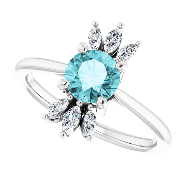 14K Gold Round Natural Blue Zircon & Natural Diamond Accented Ring – 6mm Stones - White Gold - view 5