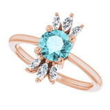 14K Gold Round Natural Blue Zircon & Natural Diamond Accented Ring – 6mm Stones - Rose Gold - view 5