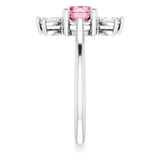 Platinum Round Natural Pink Tourmaline & Natural Diamond Accented Ring - view 4