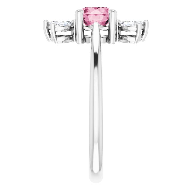 Platinum Round Natural Pink Tourmaline & Natural Diamond Accented Ring - view 4