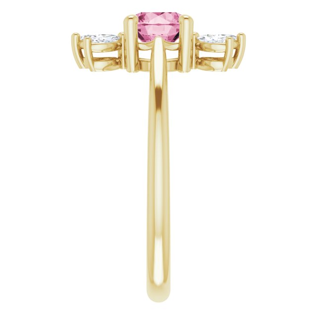 14K Gold Round Natural Pink Tourmaline & Natural Diamond Accented Ring - Yellow Gold - view 4