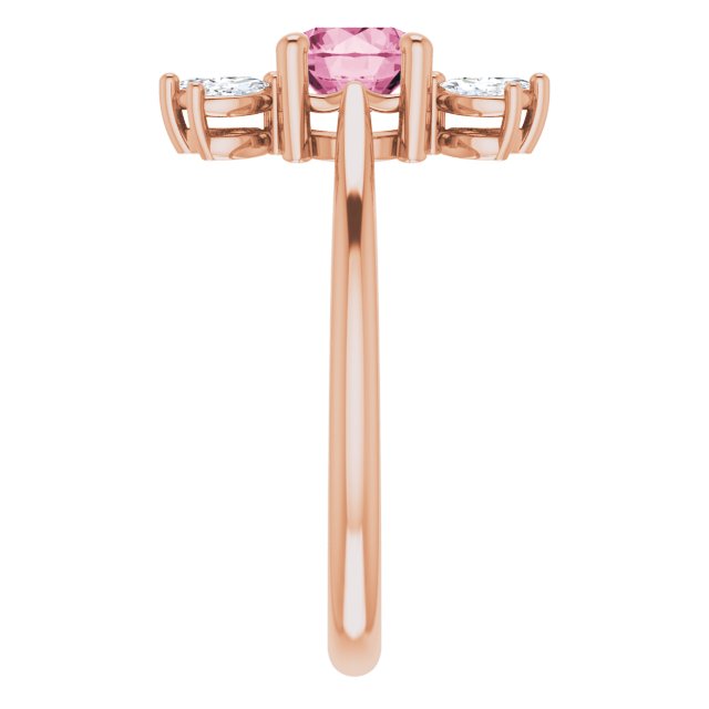 14K Gold Round Natural Pink Tourmaline & Natural Diamond Accented Ring - Rose Gold - view 4